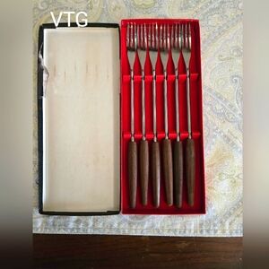 Vintage Styson Wooden Handle Fondue Fork Set